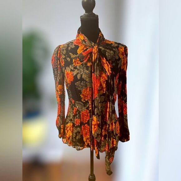 Tracy Reese NY Silk Blouse Top Tie Neck Long Sleeve Sheer Floral Size XS - Picture 4 of 16